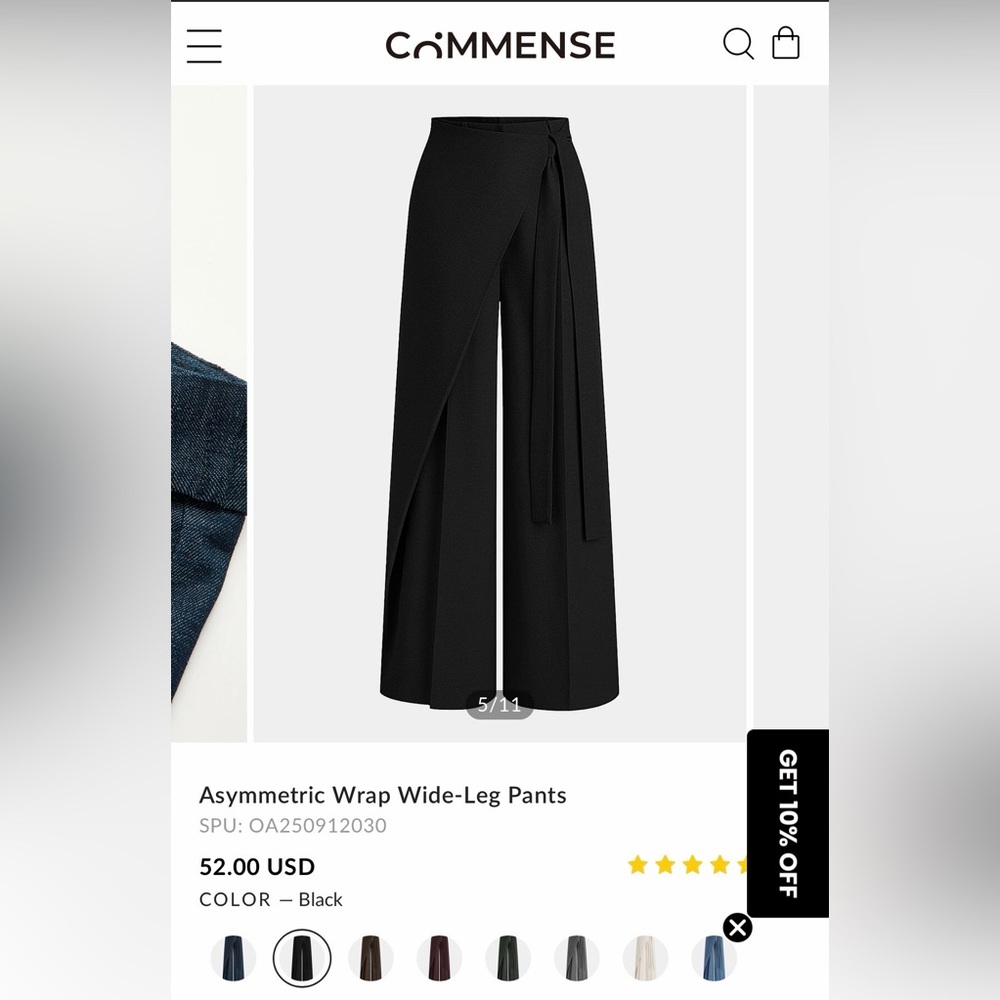 Commense Elegant Black Wide-Leg Pants